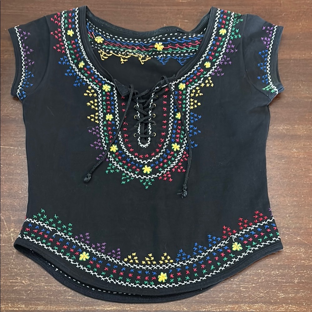 Embroidered Black Top